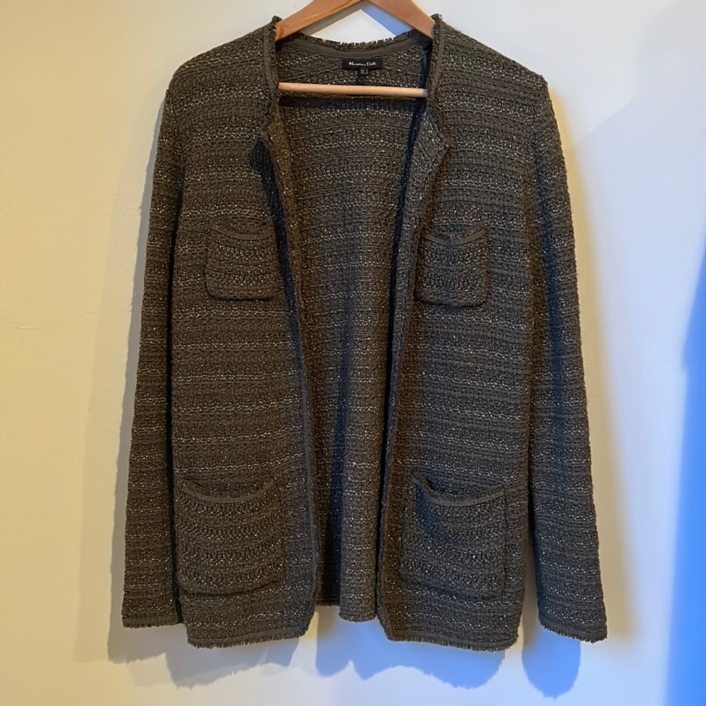 Massimo Dutti olive green and gold thread cardigan jacket size 8